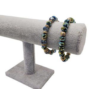 vintage pair sodalite stone blue glass beaded stretch bracelets